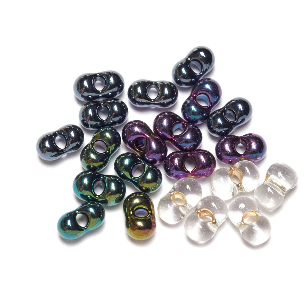 Glass Damsel Twin Eye Beads CLEAR GOLD ONLY